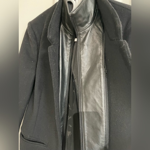 Lamarque wool coat with removable leather bib - Picture 2 of 4